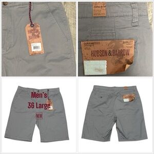 Men's Hudson & Barrow 36 Large Chino Khakis Shorts Gray Durable Twill Cotton New